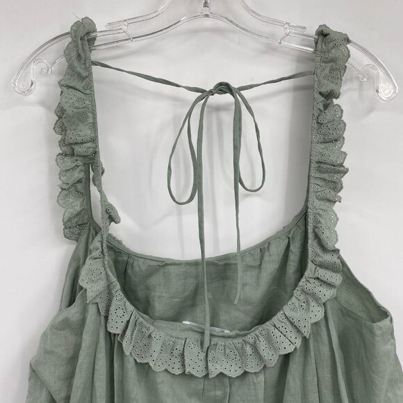 Reformation Green Tucker Eyelet Trim Mini Dress | Size XL - Picture 3 of 8